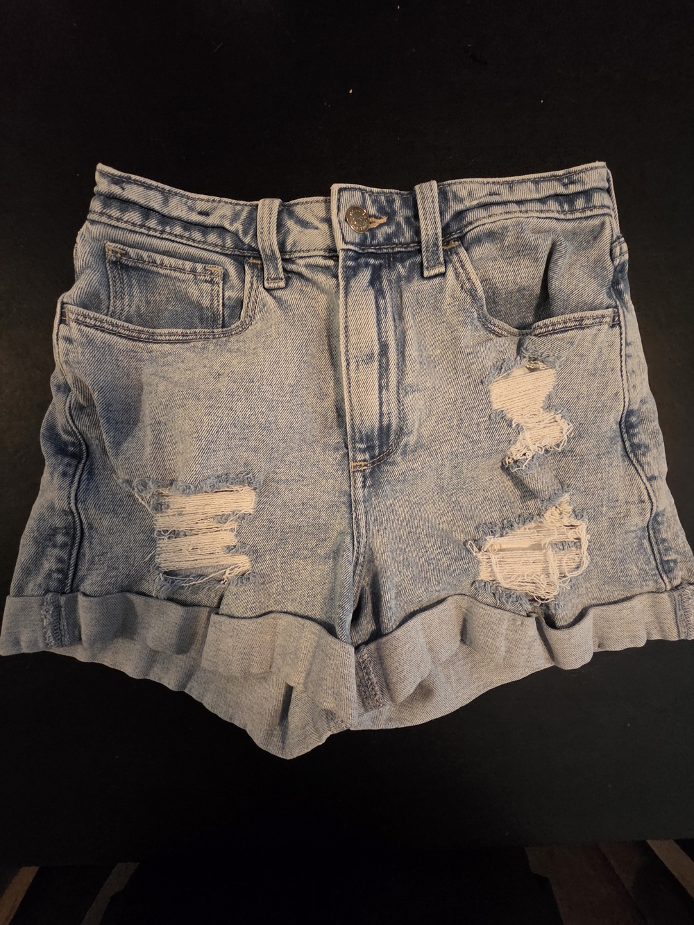 Hollister Light Blue Distressed Rolled-Hem Denim Shorts